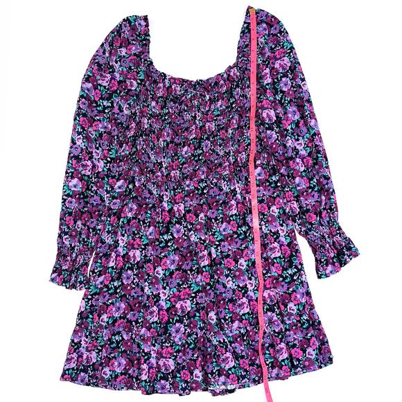 Wild Fable Purple Floral Smocked Long Sleeve Mini Dress Size Large - Picture 12 of 13